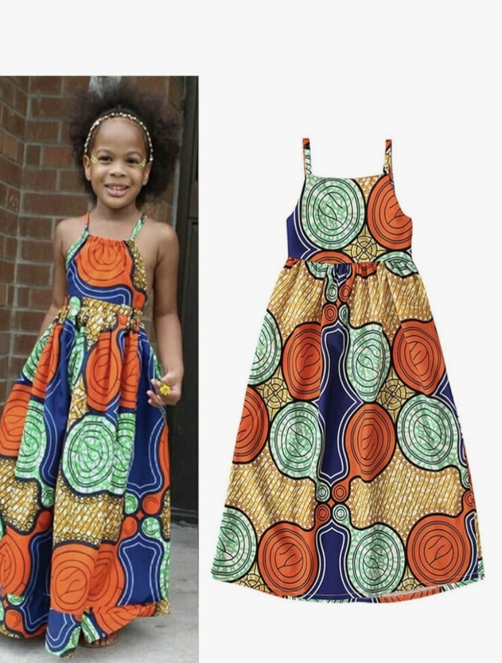 Amazon Girls Orange Green Navy Maxi Dress